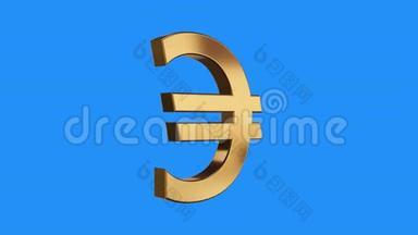 金色欧陆标志旋转动画蓝色背景上的无缝环-全新品质独特金融业务动画